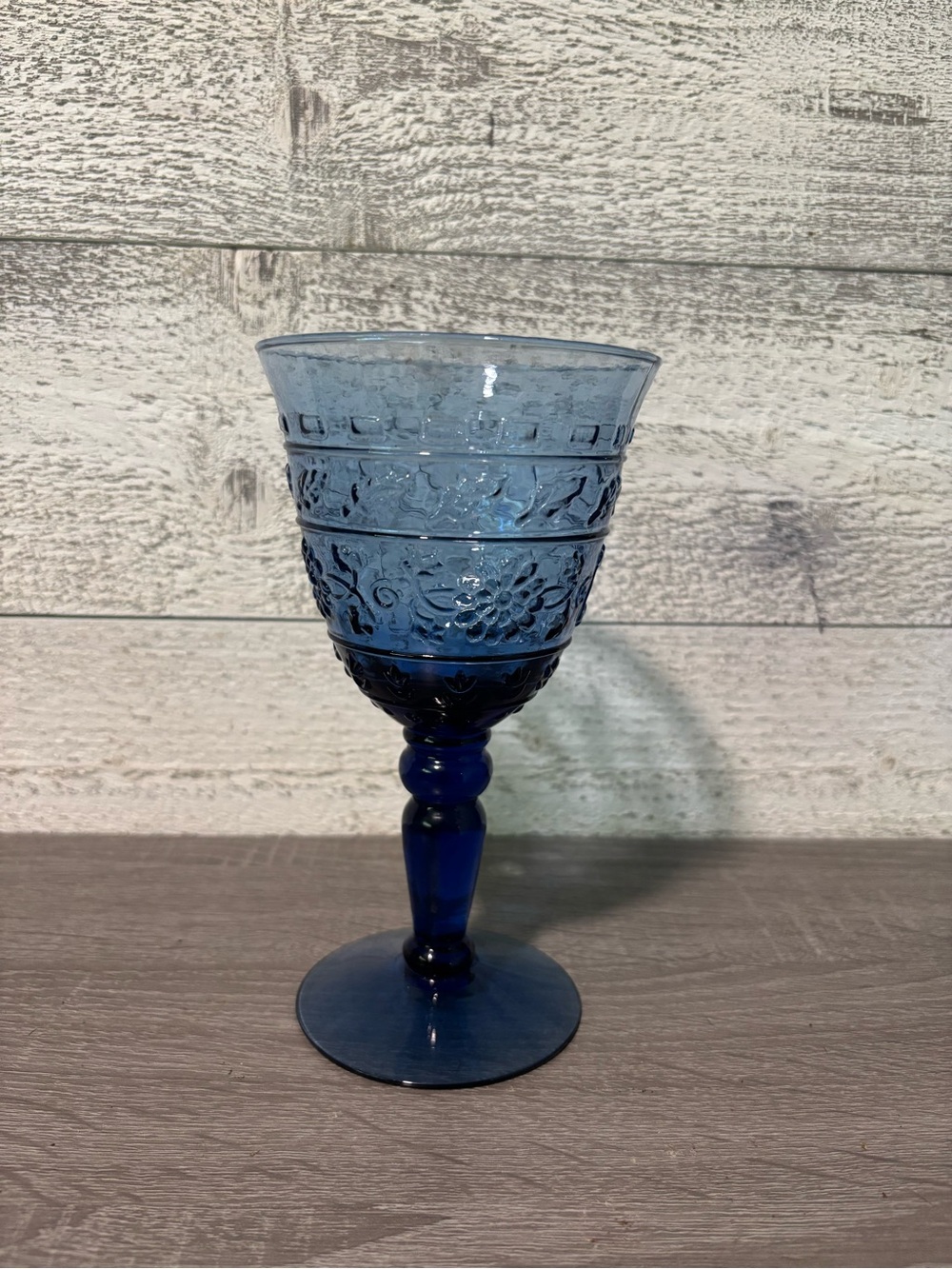 Blue Embossed Goblet Wine Glass